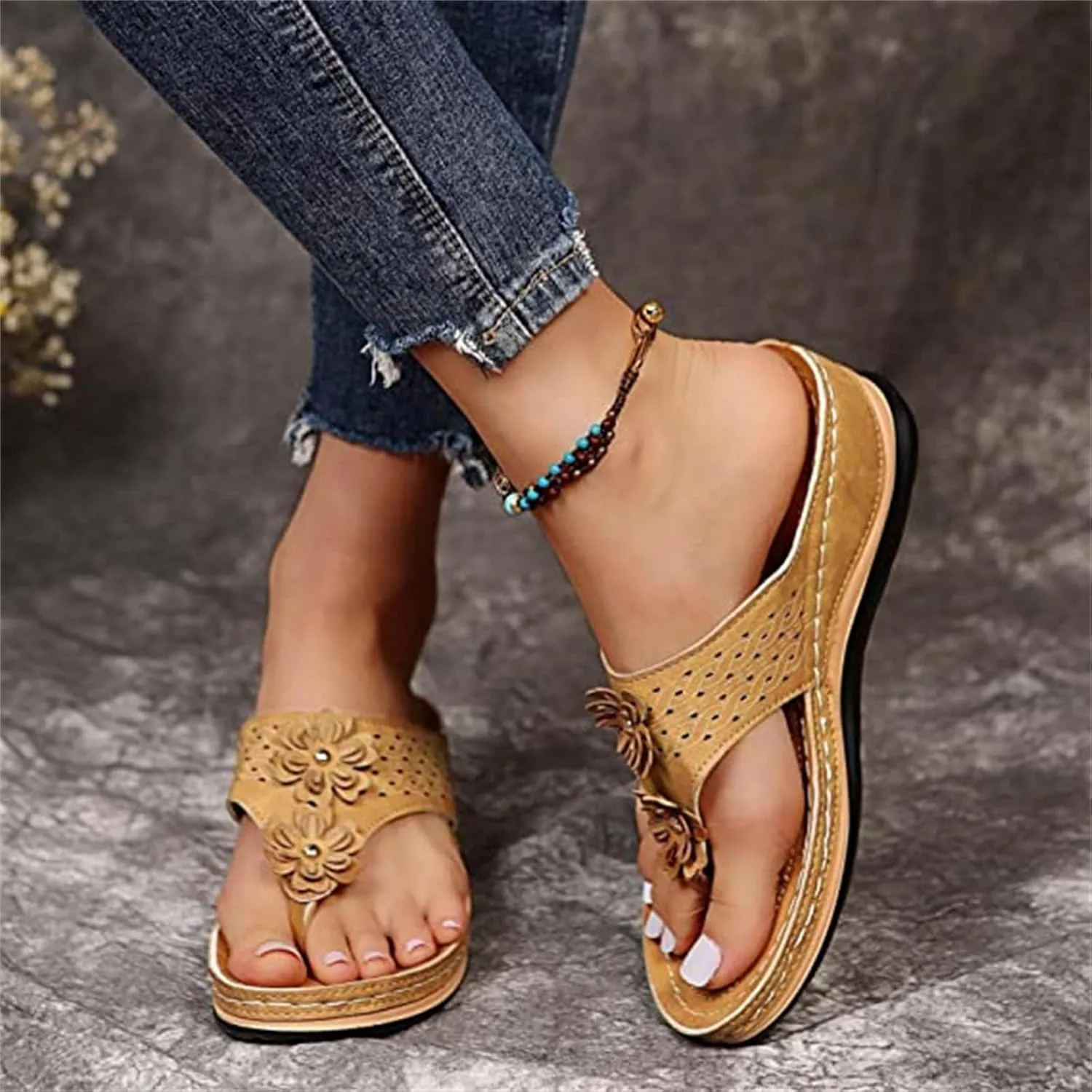 Ladmiple Sandals Women Comfortable Cute Wedge Orthopedic Arch Support Flip Flops Dressy Summer Walking Orthotic Slides Shoes