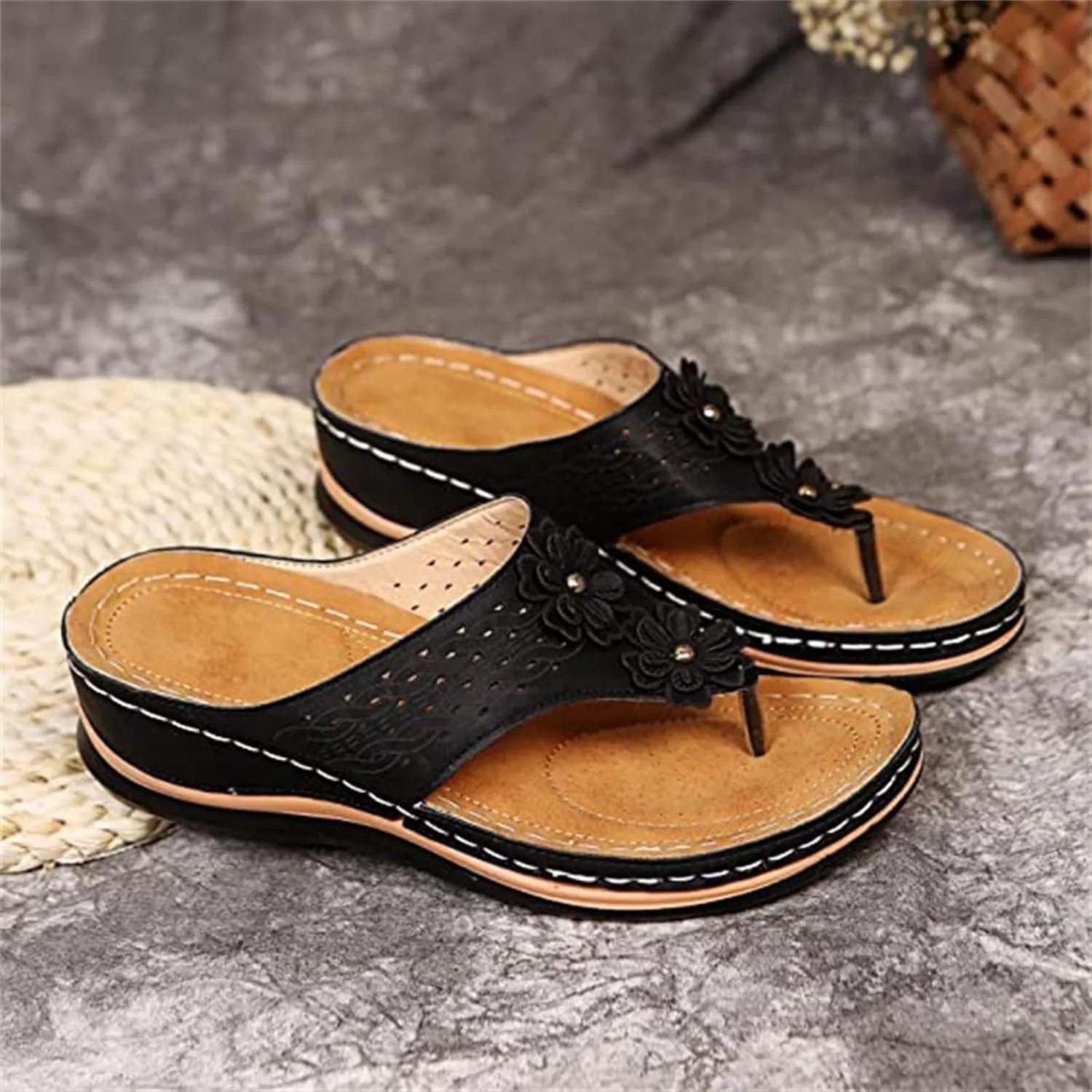 Ladmiple Sandals Women Comfortable Cute Wedge Orthopedic Arch Support Flip Flops Dressy Summer Walking Orthotic Slides Shoes