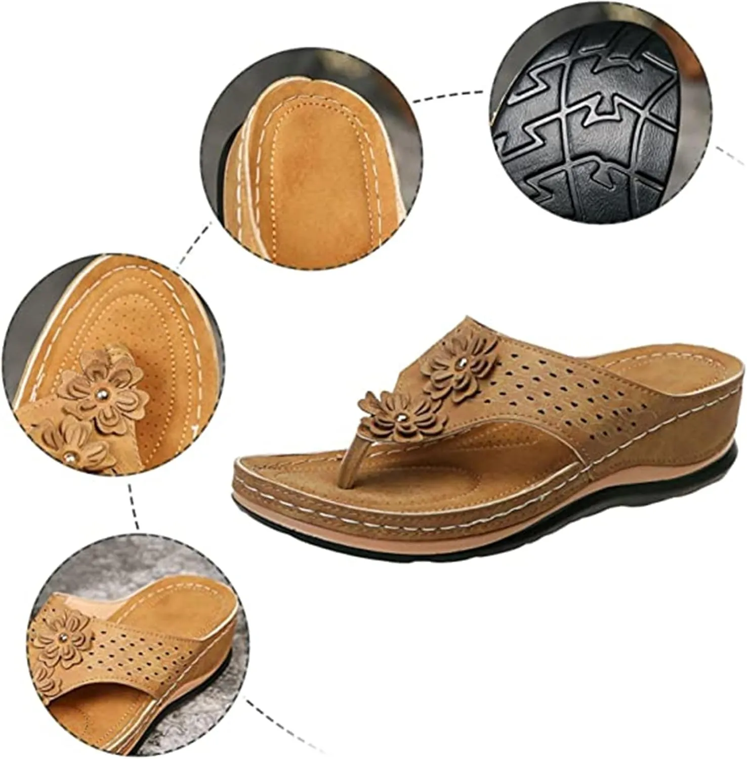 Ladmiple Sandals Women Comfortable Cute Wedge Orthopedic Arch Support Flip Flops Dressy Summer Walking Orthotic Slides Shoes