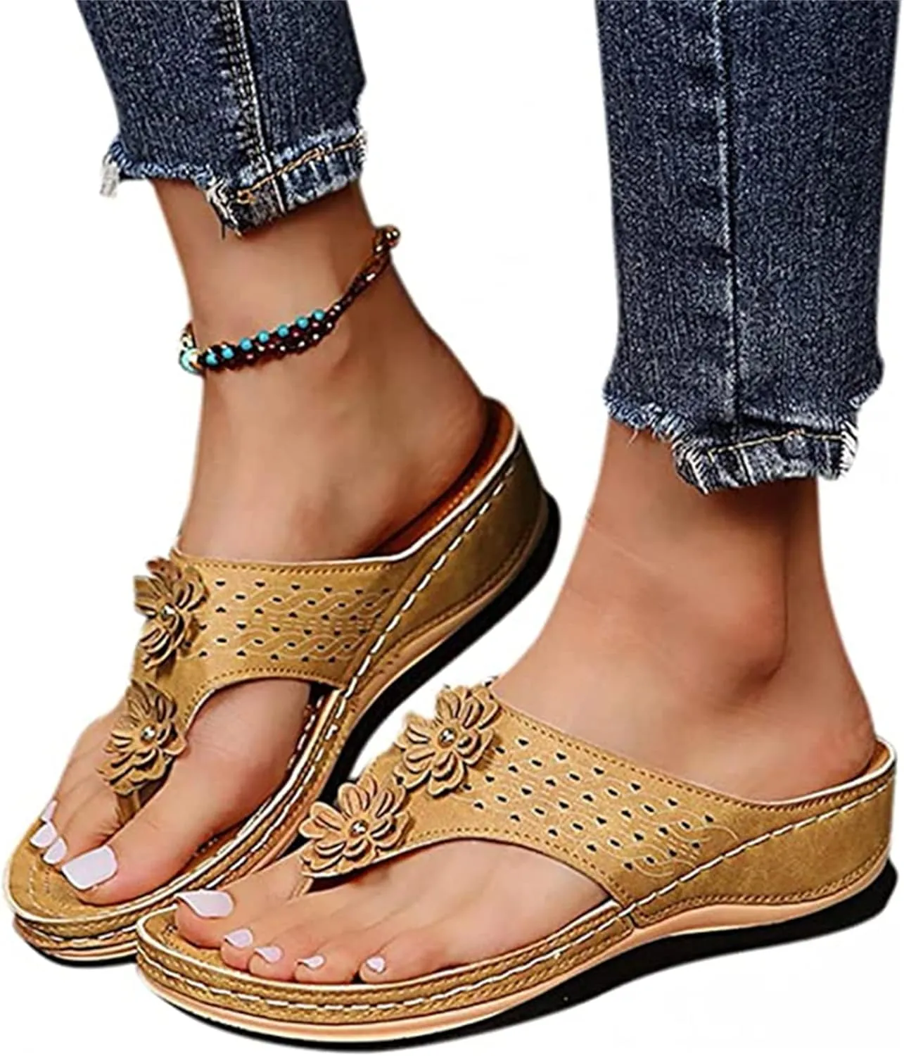 Ladmiple Sandals Women Comfortable Cute Wedge Orthopedic Arch Support Flip Flops Dressy Summer Walking Orthotic Slides Shoes
