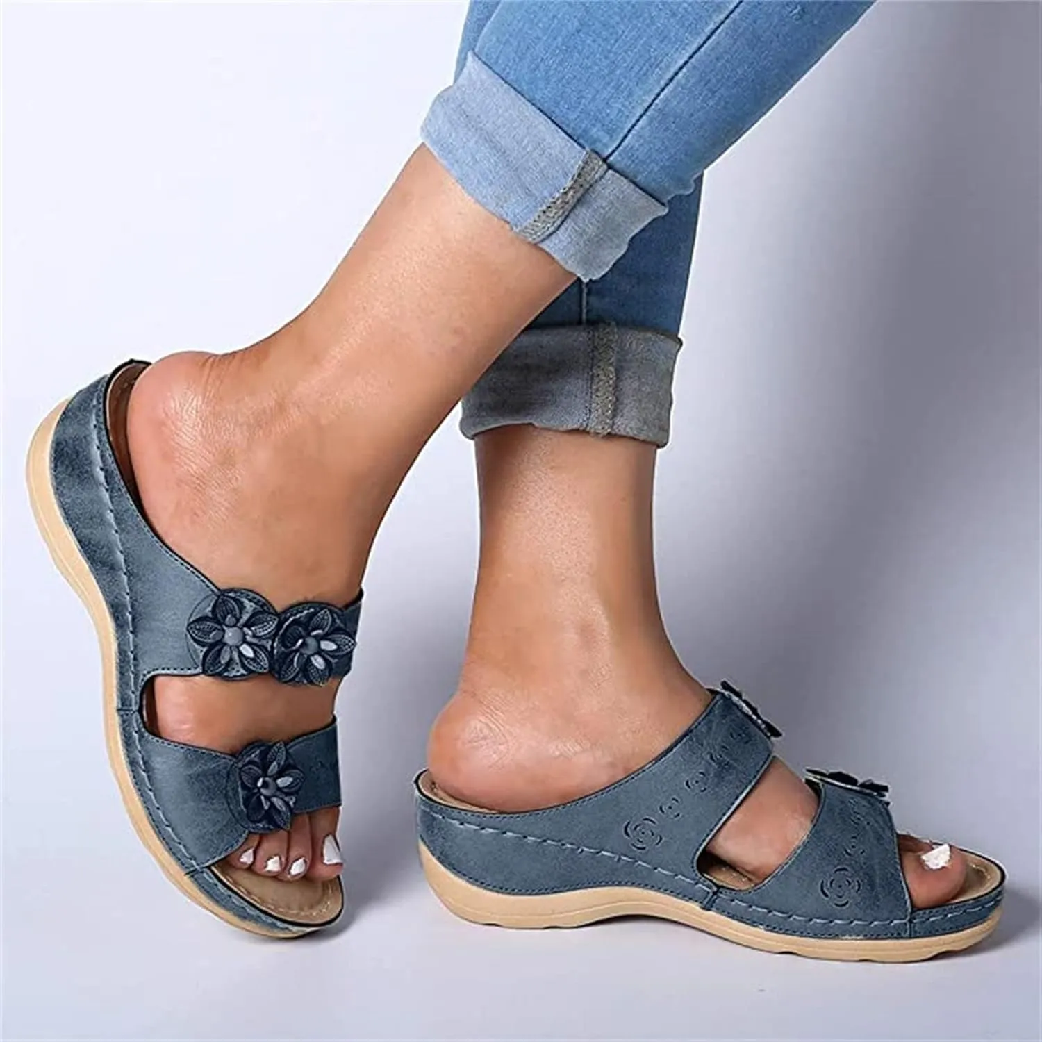 Ladmiple Sandals Women Dressy Summer Flat Flip Flops Orthopedic Arch Support Comfortable Walking Orthotic Slides Beach Shoes