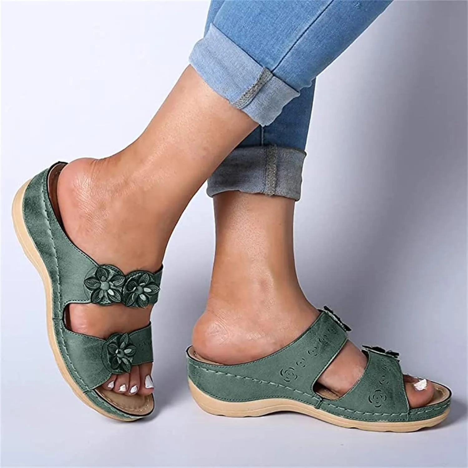 Ladmiple Sandals Women Dressy Summer Flat Flip Flops Orthopedic Arch Support Comfortable Walking Orthotic Slides Beach Shoes