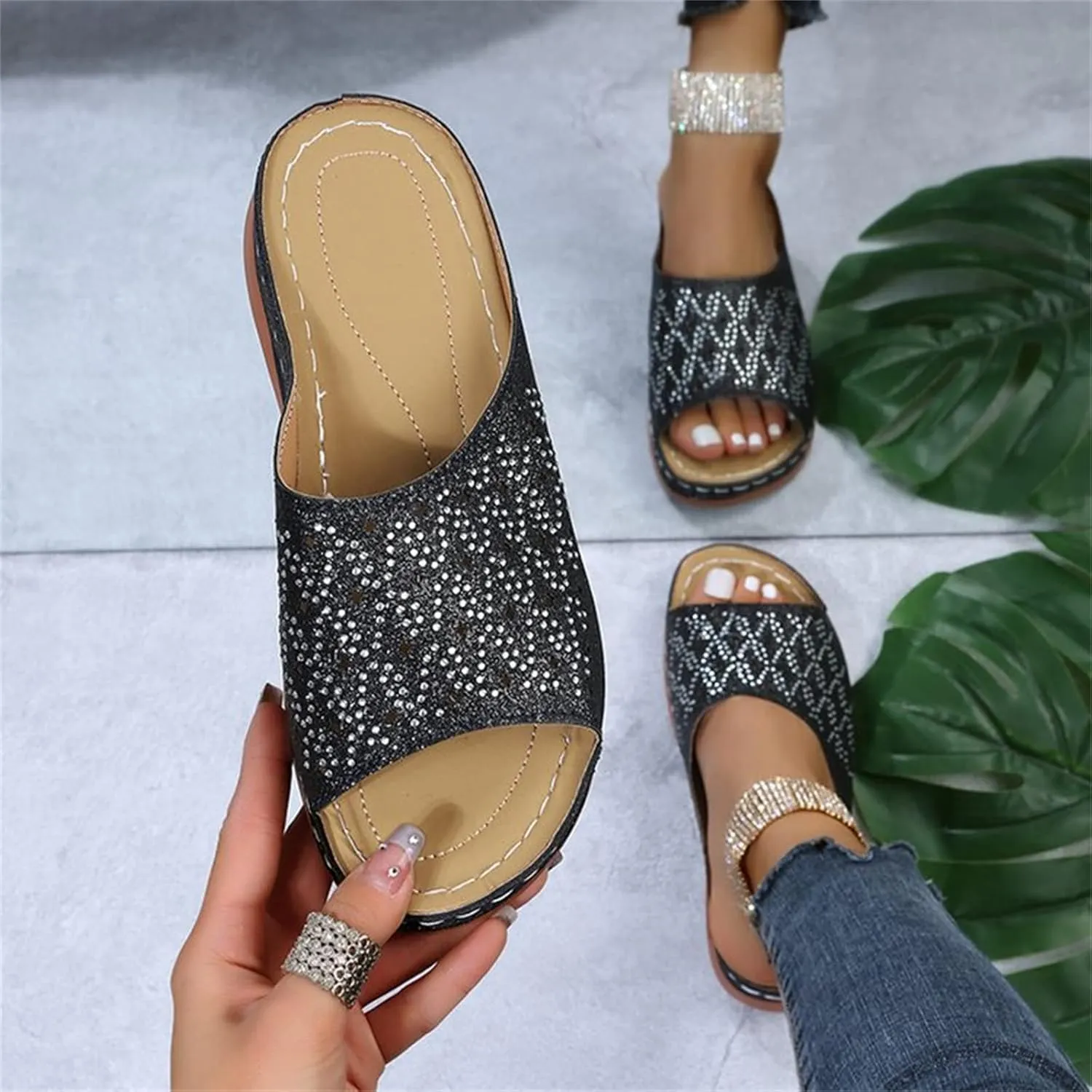 Ladmiple Sandals Women Dressy Summer Wedge Orthotic Slides Comfortable Orthopedic Walking Flip Flops with Arch Support 2024