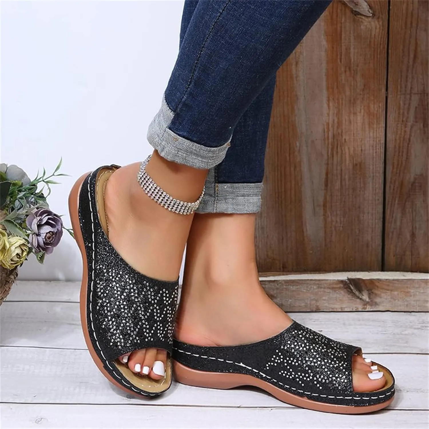 Ladmiple Sandals Women Dressy Summer Wedge Orthotic Slides Comfortable Orthopedic Walking Flip Flops with Arch Support 2024
