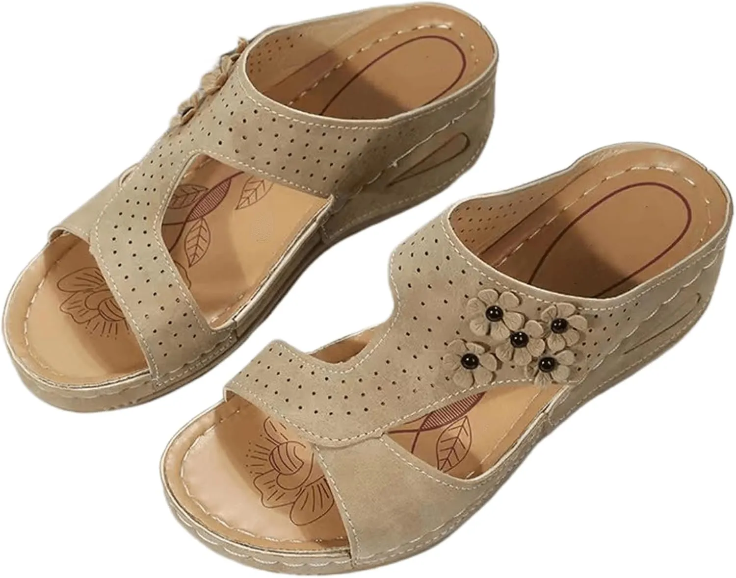 Ladmiple Sandals Women Wedge Low Heel Comfort Orthotic Walking Slides Open Toe Arch Support Summer Orthopedic Flip Flops