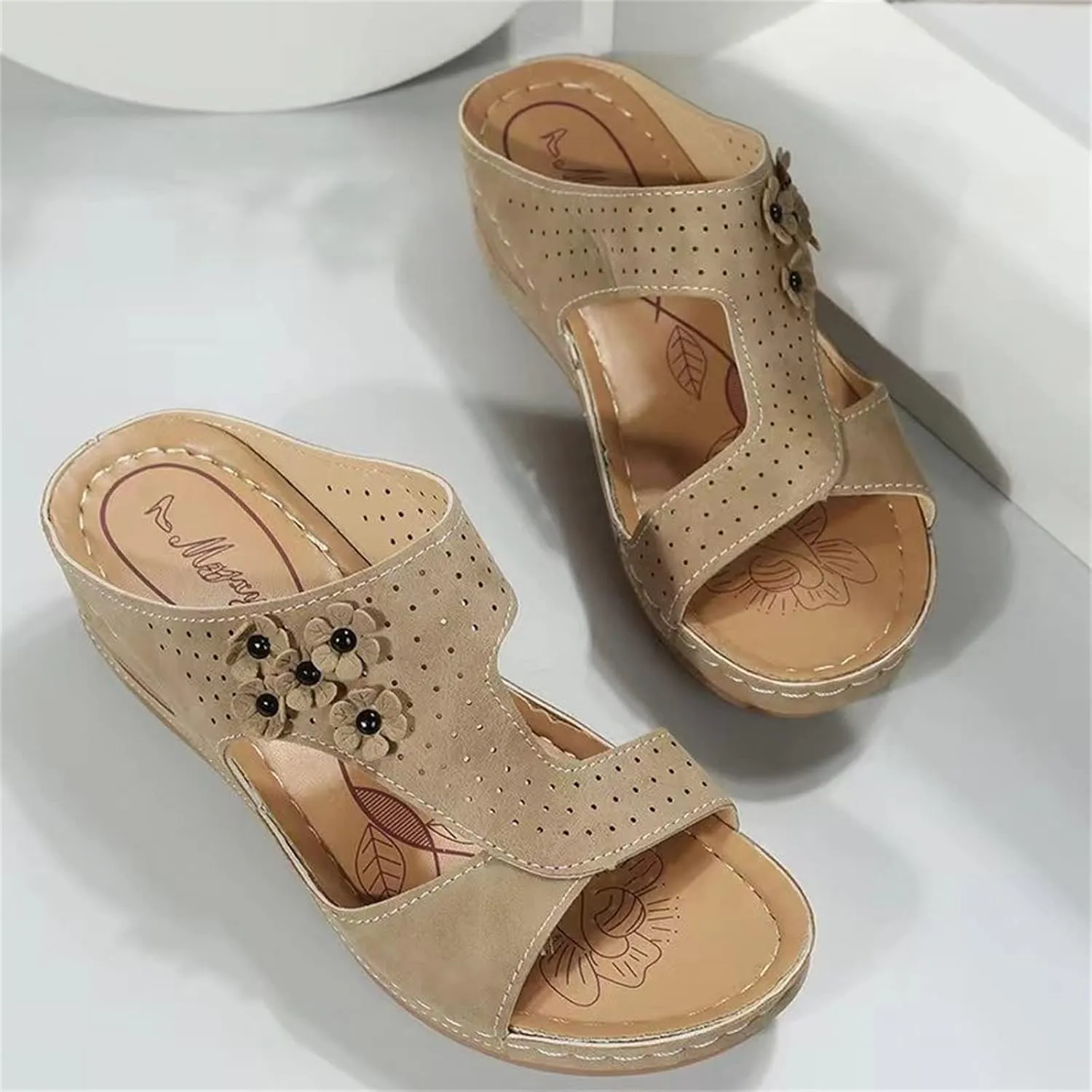 Ladmiple Sandals Women Wedge Low Heel Comfort Orthotic Walking Slides Open Toe Arch Support Summer Orthopedic Flip Flops
