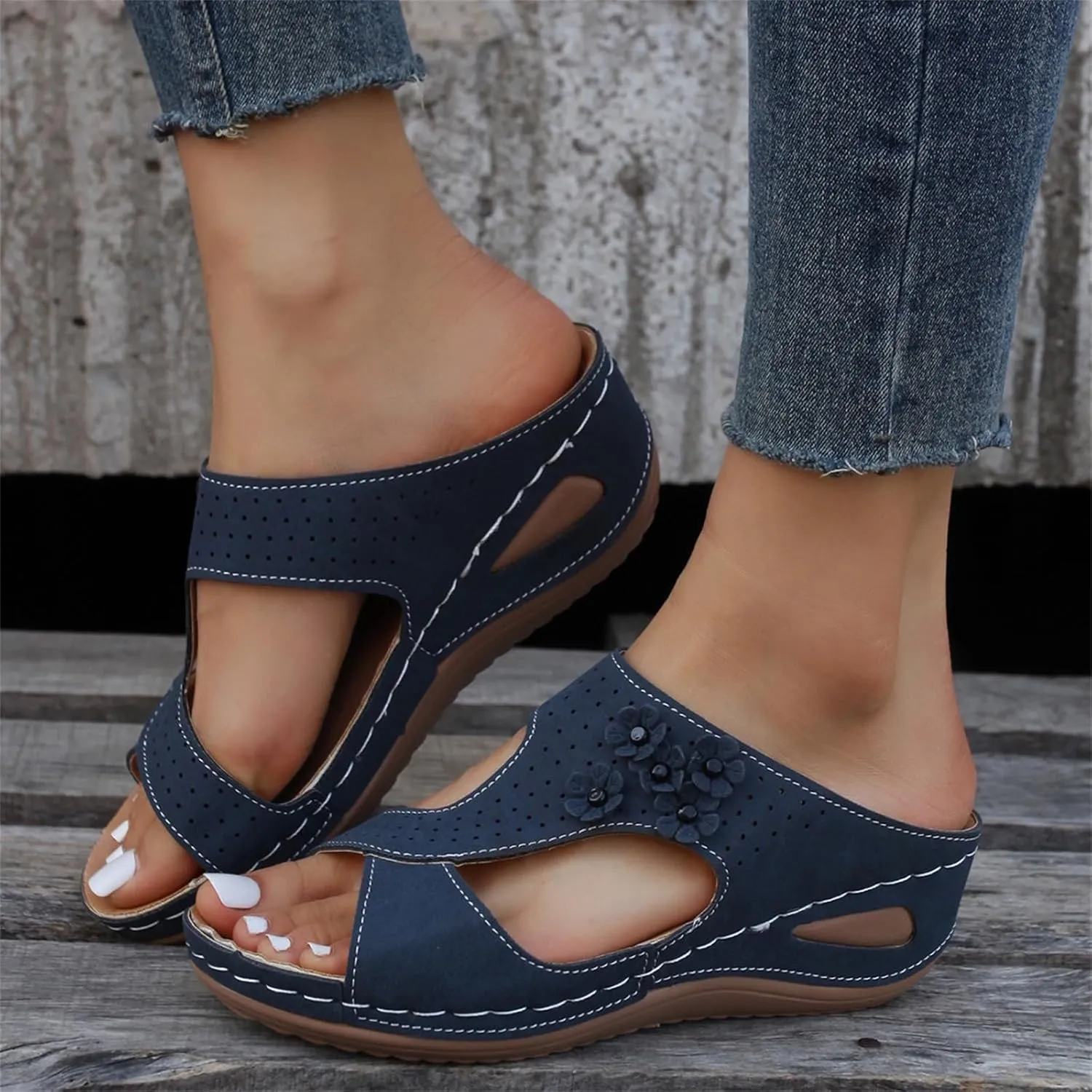Ladmiple Sandals Women Wedge Slip On Orthopedic Sandals Arch Support Flip Flops Summer Dressy Comfortable Orthotic Slides