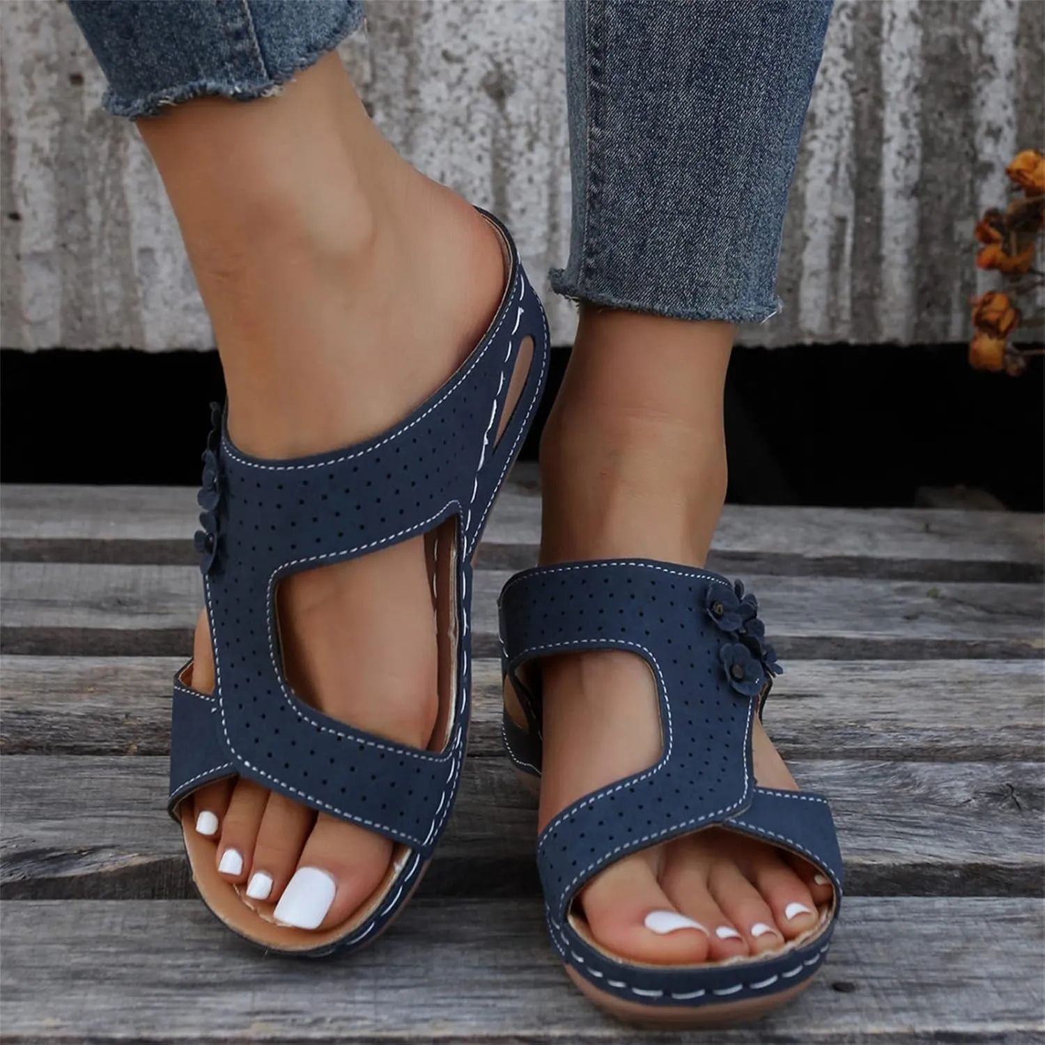 Ladmiple Sandals Women Wedge Slip On Orthopedic Sandals Arch Support Flip Flops Summer Dressy Comfortable Orthotic Slides