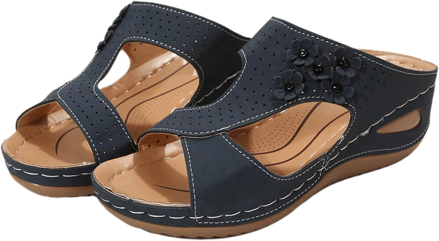 Ladmiple Sandals Women Wedge Slip On Orthopedic Sandals Arch Support Flip Flops Summer Dressy Comfortable Orthotic Slides