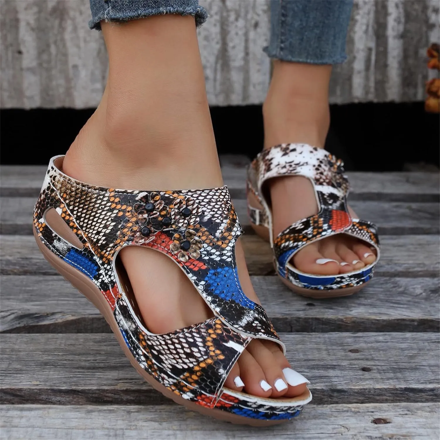 Ladmiple Sandals Women Wedge Slip On Orthopedic Sandals Arch Support Flip Flops Summer Dressy Comfortable Orthotic Slides