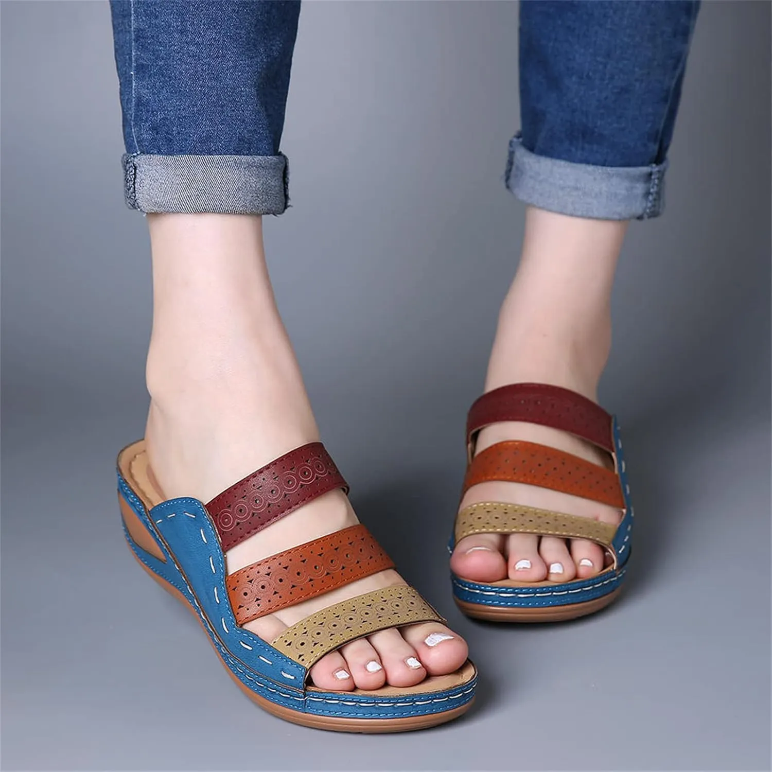 Ladmiple Womens Sandals Comfortable Dressy Wedge Heel Orthopedic Slippers Casual Summer Walking Slip On Orthotic Flip Flops