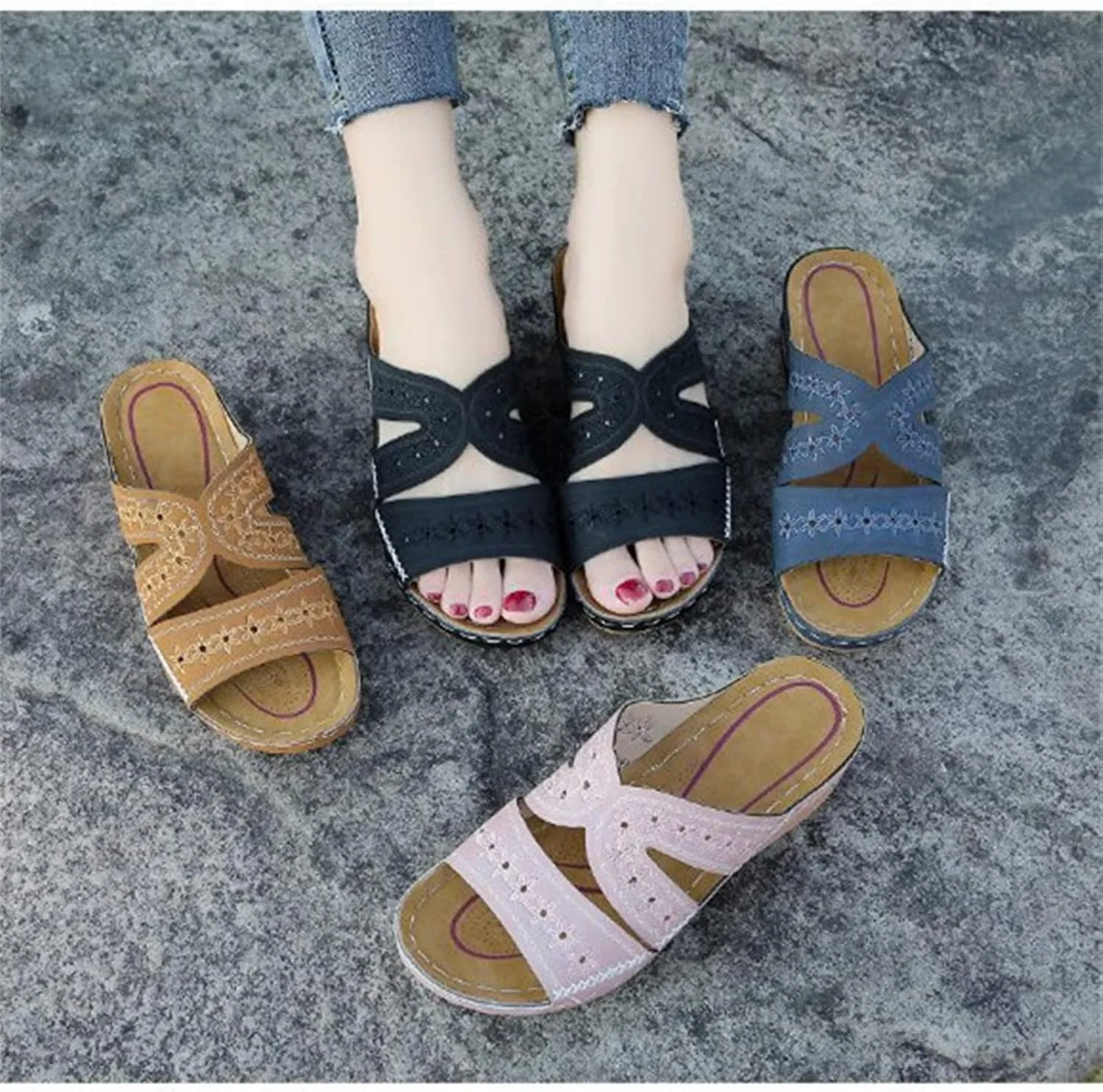 Ladmiple Womens Sandals Dressy Comfortable Arch Support Orthopedic Slides Slippers Summer Orthotic Flip Flops Sandalias