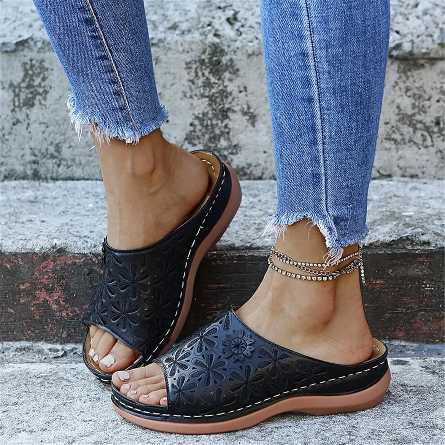 Ladmiple Womens Sandals With Arch Support Plantar Fasciitis Comfort Orthotic Slides Dressy Summer Orthopedic Flip Flops