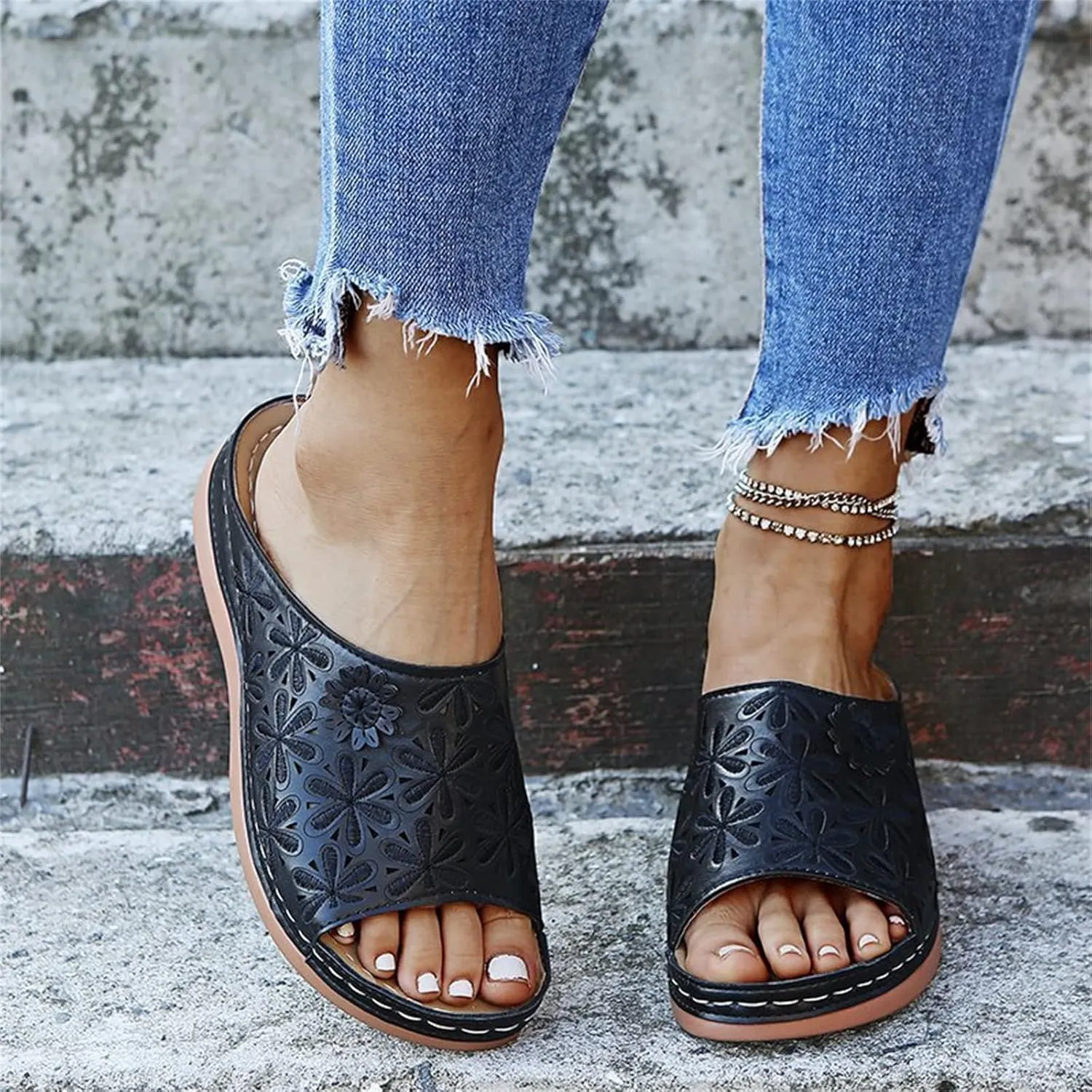 Ladmiple Womens Sandals With Arch Support Plantar Fasciitis Comfort Orthotic Slides Dressy Summer Orthopedic Flip Flops