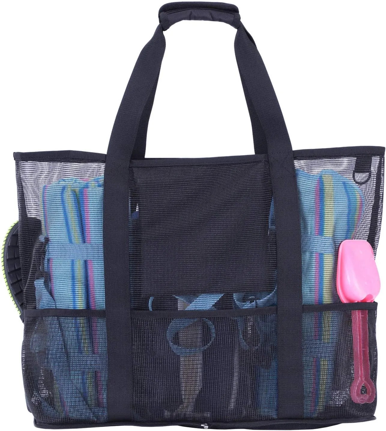 Large Beach Bag with Zipper Lightweight Beach Toy Bag Mesh Bag for Swimming Pool Sand Toys