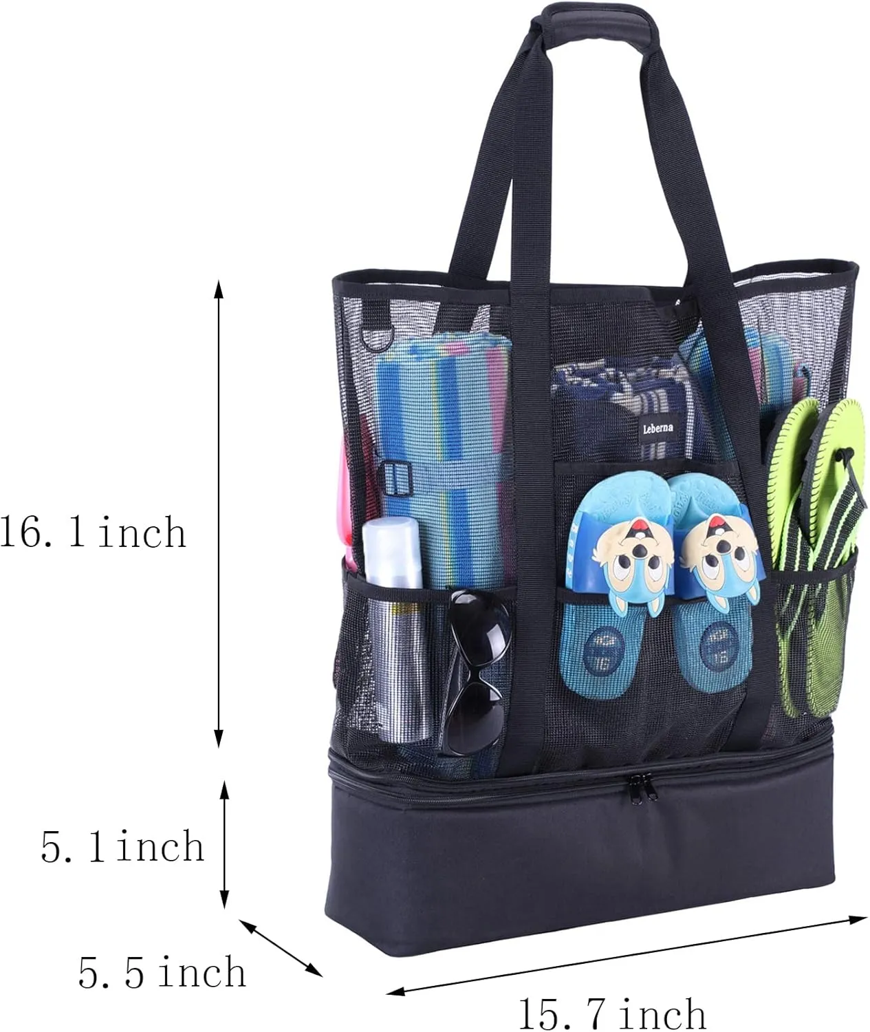 Large Beach Bag with Zipper Lightweight Beach Toy Bag Mesh Bag for Swimming Pool Sand Toys