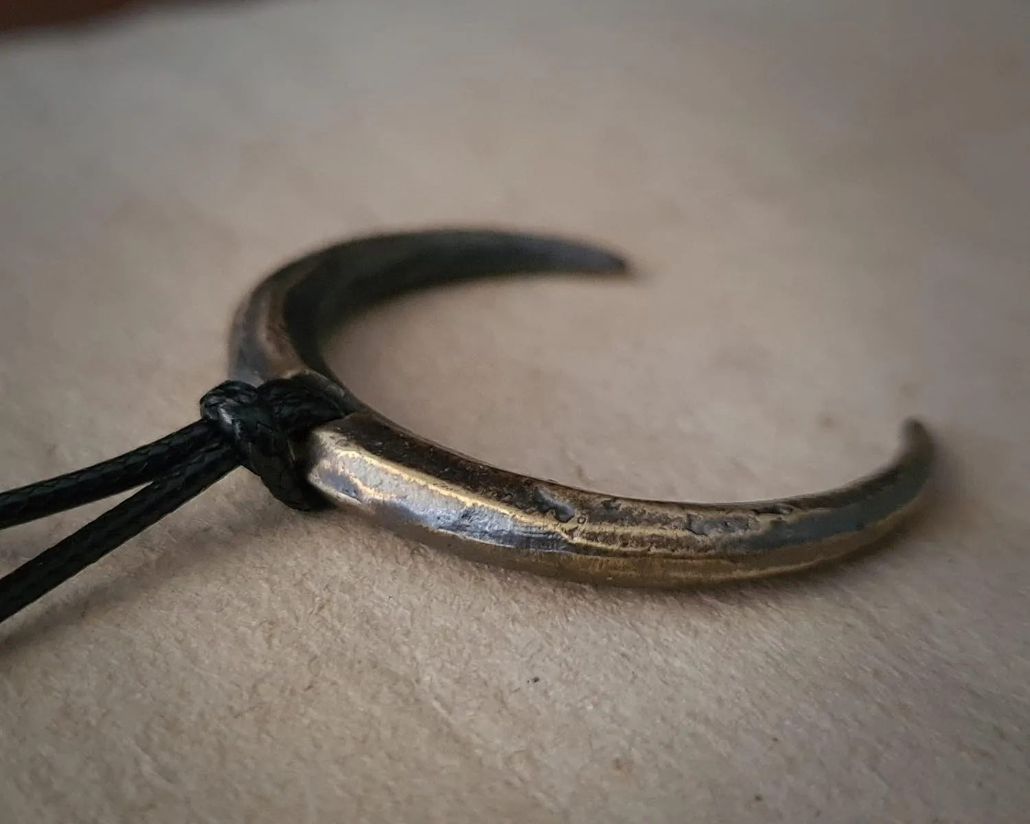 Large Brass Gothic Wiccan Pagan Witchcraft Crescent Moon Lunula Necklace Pendant With Adjustable String Charm For Embracing Spiritual Feminine Universal Energy