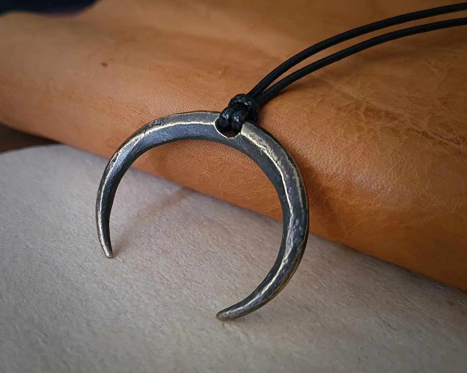 Large Brass Gothic Wiccan Pagan Witchcraft Crescent Moon Lunula Necklace Pendant With Adjustable String Charm For Embracing Spiritual Feminine Universal Energy