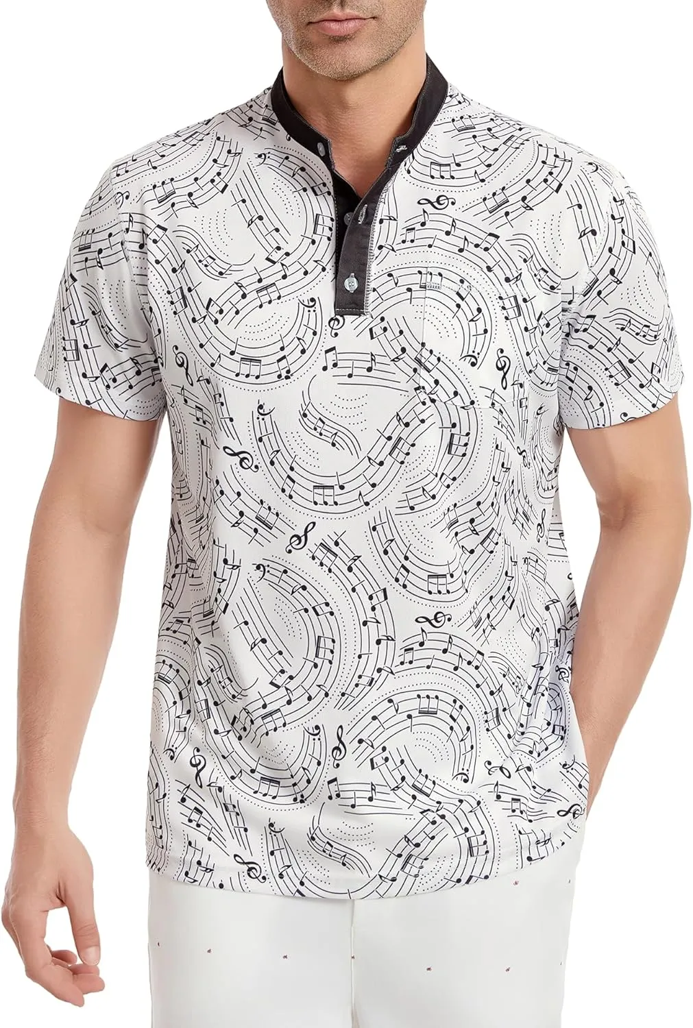 LARSD Men's Henley Shirt Short Sleeve Button Up Stand Collar Casual T-Shirt Top