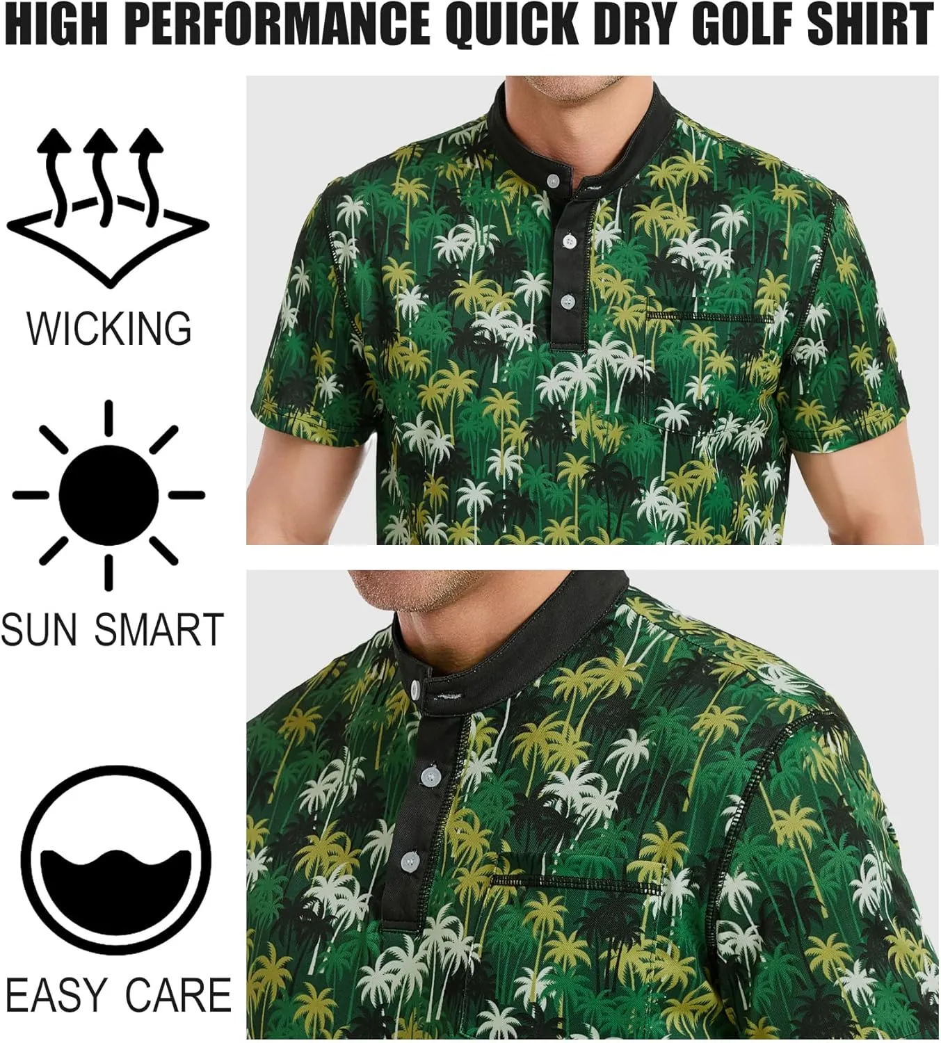 LARSD Men's Henley Shirt Short Sleeve Button Up Stand Collar Casual T-Shirt Top