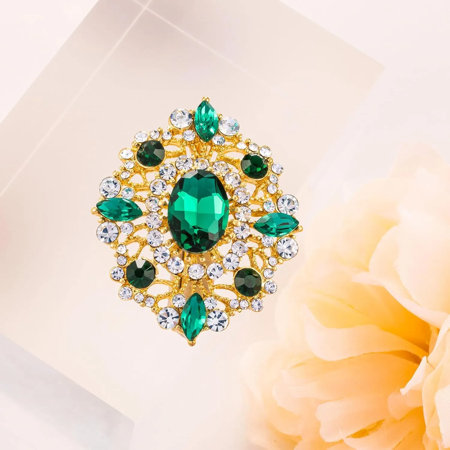 LAXPICOL Vintage Clear Austrian Crystal Brooch Pin for Women Elegant Wedding Bridal Brooches Broach Pin 1.69"*1.39"