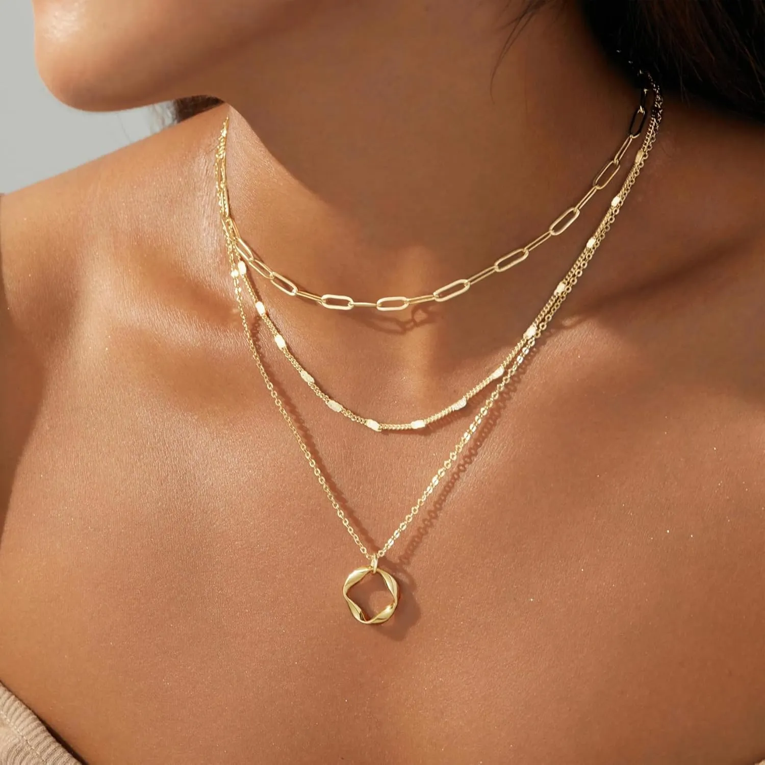 Layered Gold Necklace for Women Stack Non Tarnish Dainty 14K Gold Plated Stacked Layered Necklaces Circle Pendant Chain Necklace Stackable Trendy Necklaces Gifts Trendy Stuff