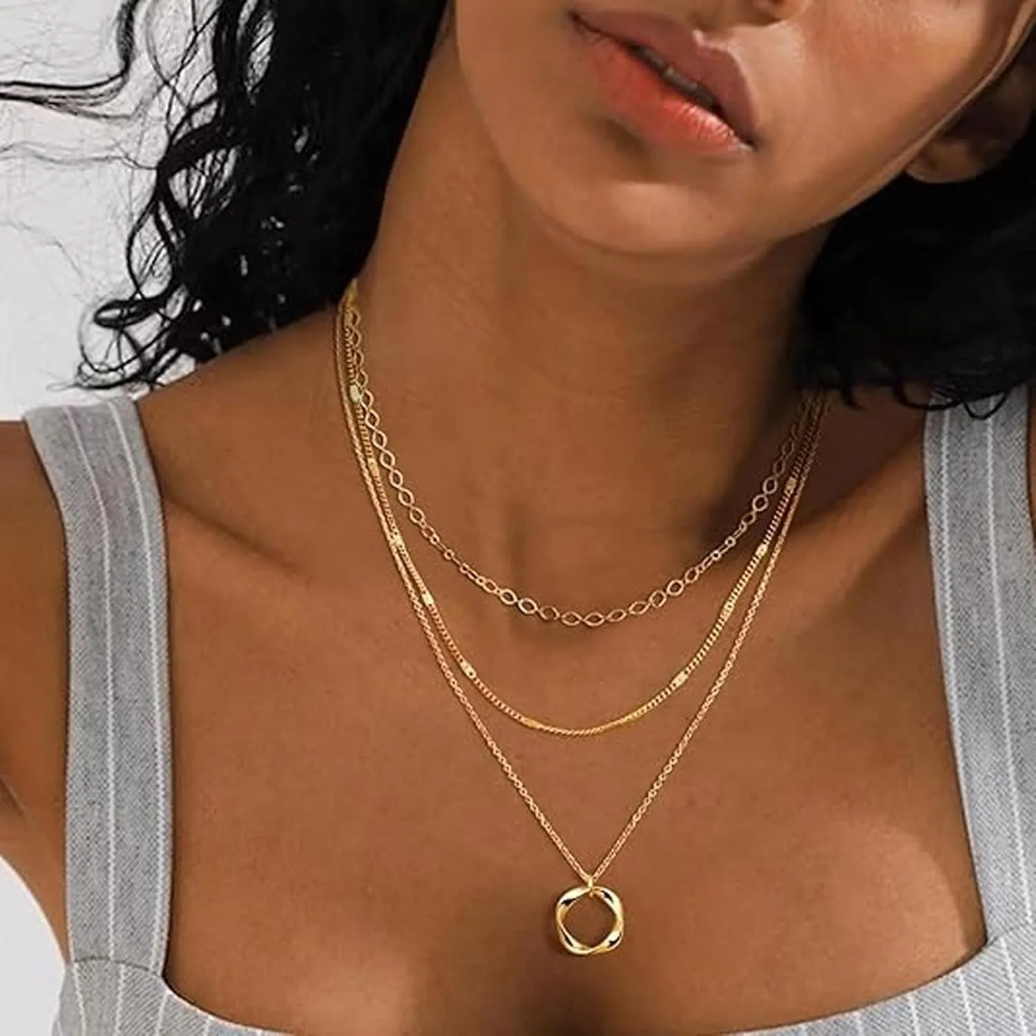 Layered Gold Necklace for Women Stack Non Tarnish Dainty 14K Gold Plated Stacked Layered Necklaces Circle Pendant Chain Necklace Stackable Trendy Necklaces Gifts Trendy Stuff
