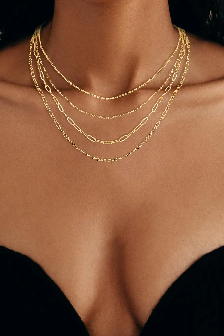 Layered Gold Necklaces for Women, Stackable Dainty 14K Gold Silver Plated Simple Satellite Cuba Figaro Paperclip Chain Necklace Trendy Choker Necklace Gold Jewelry Set Gifts for Women