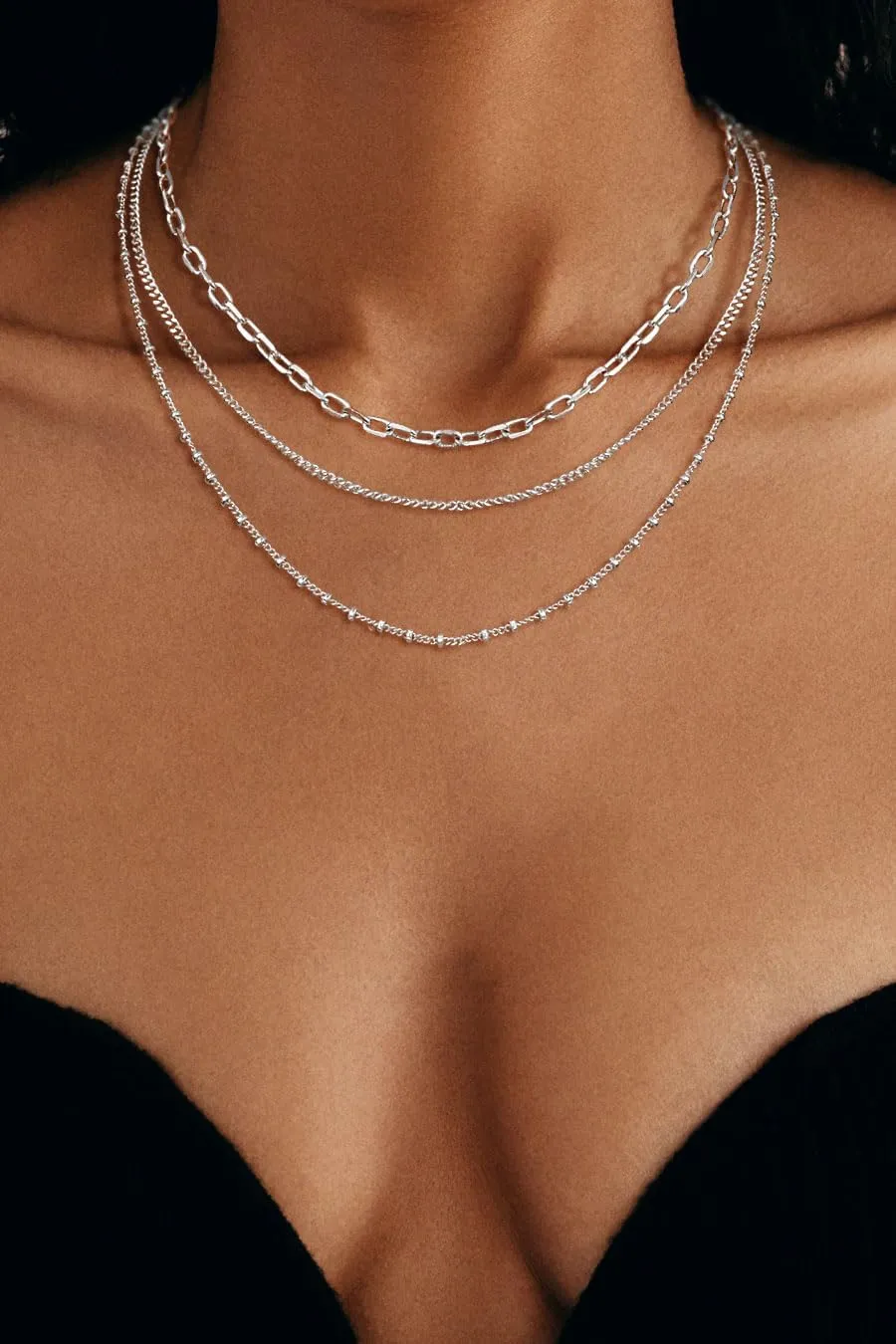 Layered Gold Necklaces for Women, Stackable Dainty 14K Gold Silver Plated Simple Satellite Cuba Figaro Paperclip Chain Necklace Trendy Choker Necklace Gold Jewelry Set Gifts for Women