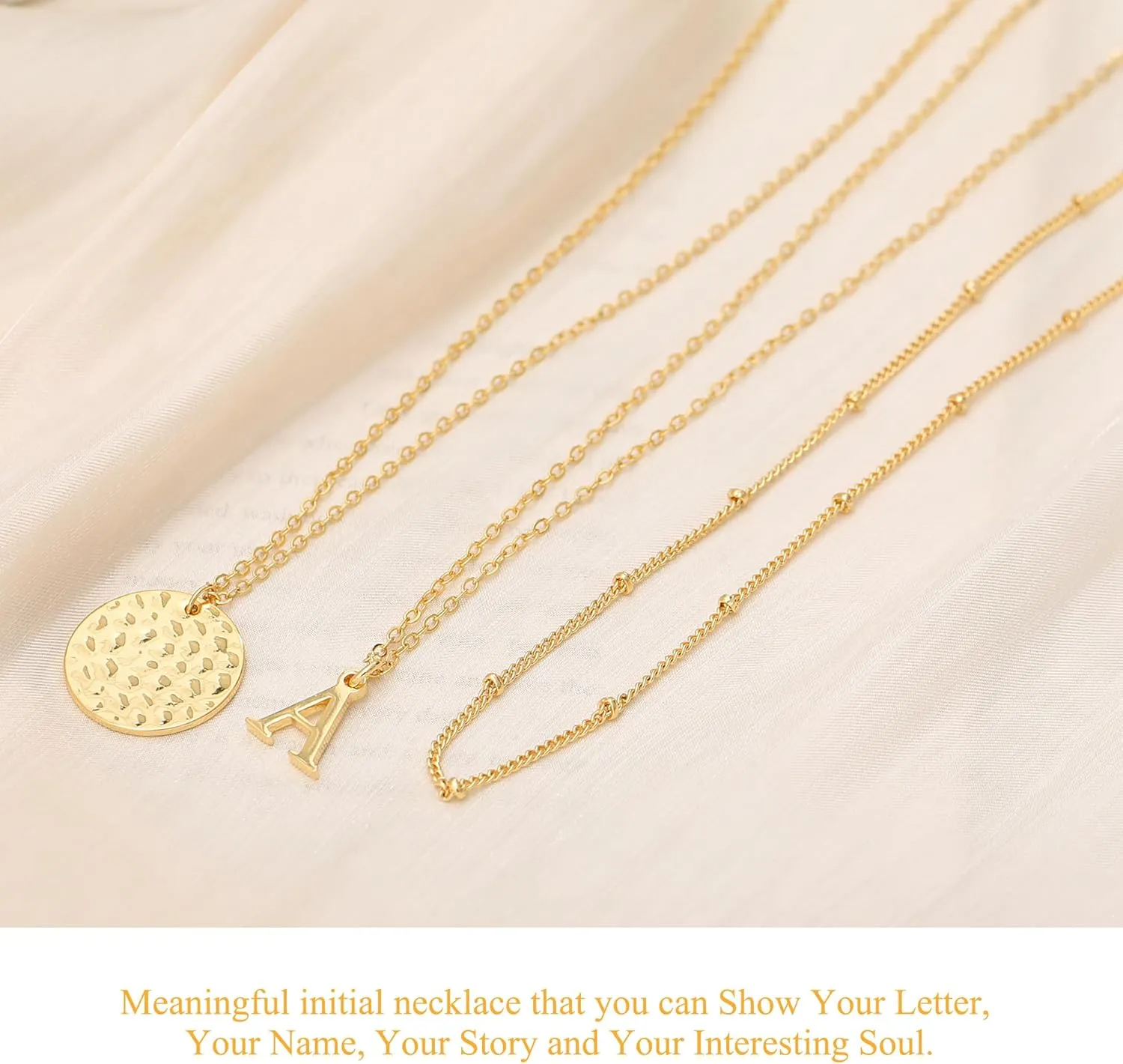 Layered Initial Necklaces for Women 14K Gold Plated Letter Dainty Choker Necklace Set Trendy Layering Personalized A-Z Initial Coin Pendant Stacked Chain Jewelry Gift