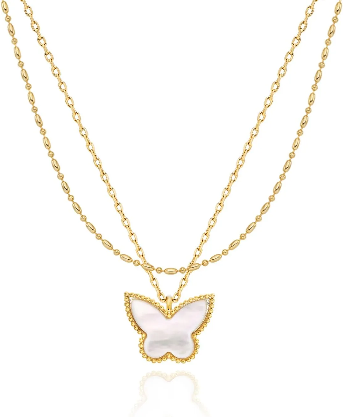 Layered Necklaces for Women 14K Gold Plated Dainty Gold Necklace Lucky Clover Heart Butterfly Pendant Jewelry Gift