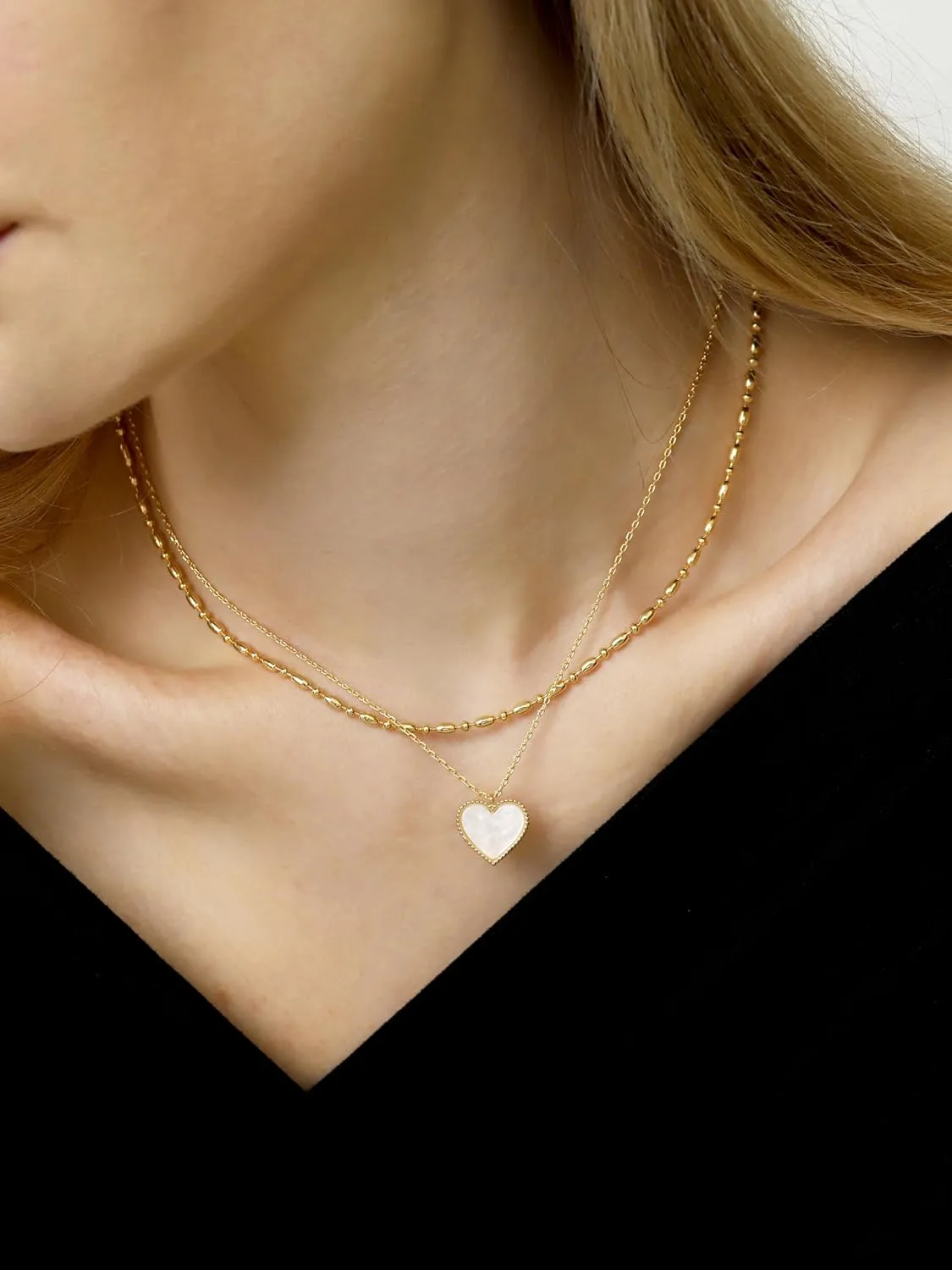 Layered Necklaces for Women 14K Gold Plated Dainty Gold Necklace Lucky Clover Heart Butterfly Pendant Jewelry Gift