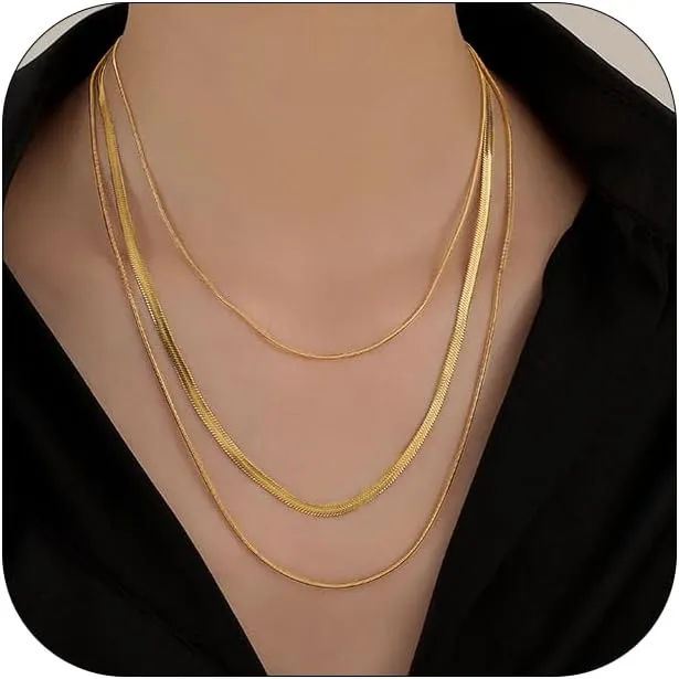 Layered Necklaces for Women Dainty Gold Herringbone Necklace Simple Non Tarnish Gold Stack Necklaces Set Fashion Jewelry for Women