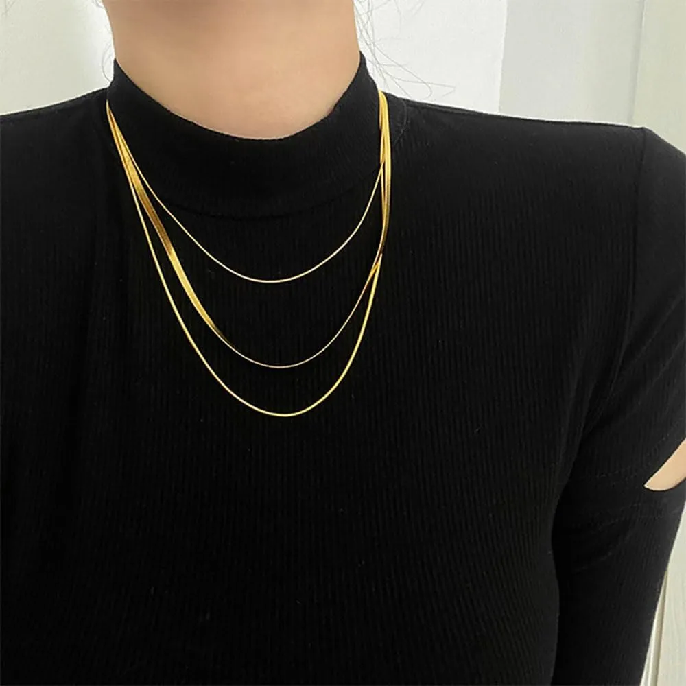 Layered Necklaces for Women Dainty Gold Herringbone Necklace Simple Non Tarnish Gold Stack Necklaces Set Fashion Jewelry for Women