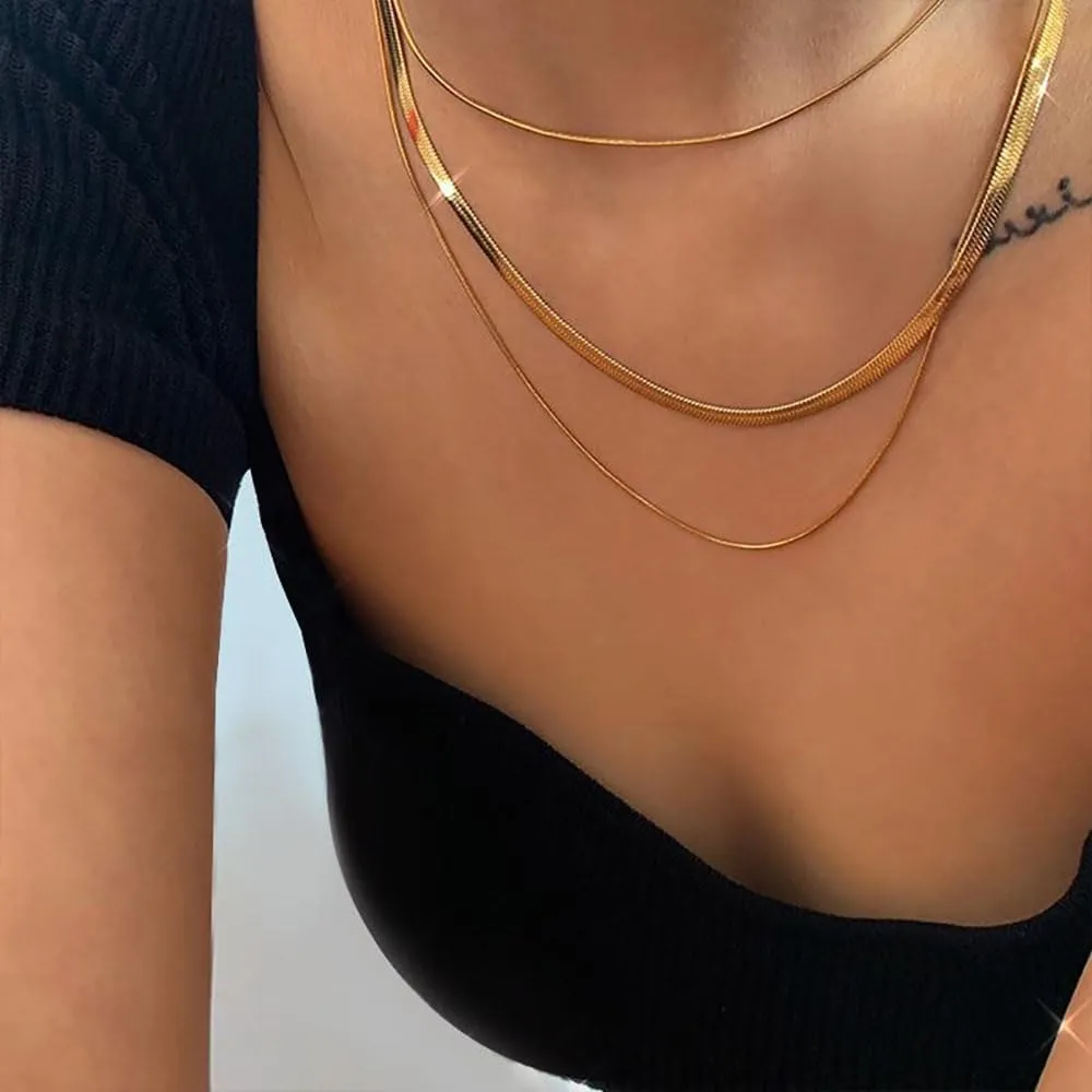 Layered Necklaces for Women Dainty Gold Herringbone Necklace Simple Non Tarnish Gold Stack Necklaces Set Fashion Jewelry for Women