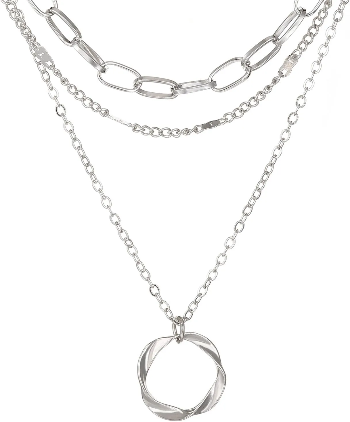 Layered Necklaces for Women Geometric Circle Pendant Necklace Layered Pendant Neckalce Stackable Chain Choker Necklaces Birthday Jewelry Gifts for Women