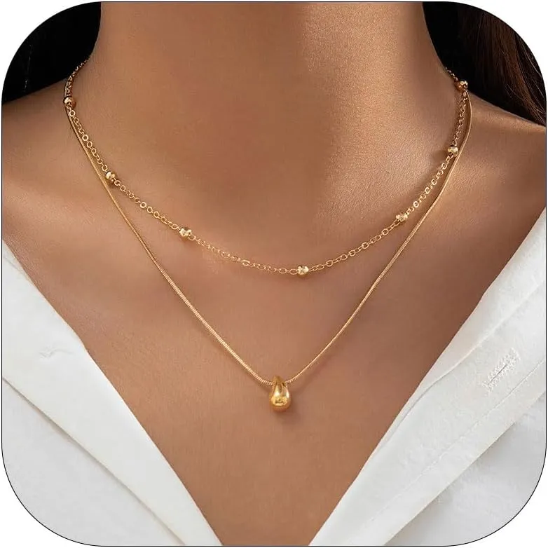 Layered Necklaces for Women Trendy 14k Gold Necklace Stack Chunky Herringbone Paperclip Chain Charm Necklace Gold Jewelry Country Concert Outfits for Women