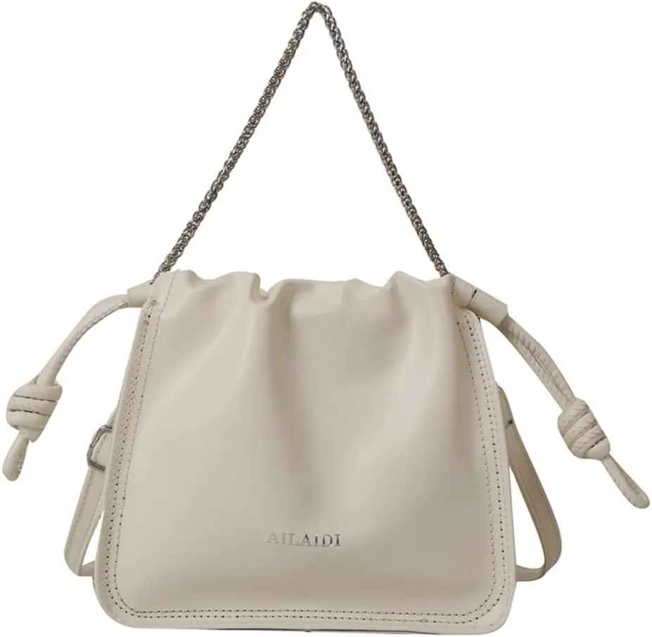 Leather Drawstring Bucket Bag Top-Handle Chain Hobo Crossbody Bucket Handbag Drawstring Bags and Purses