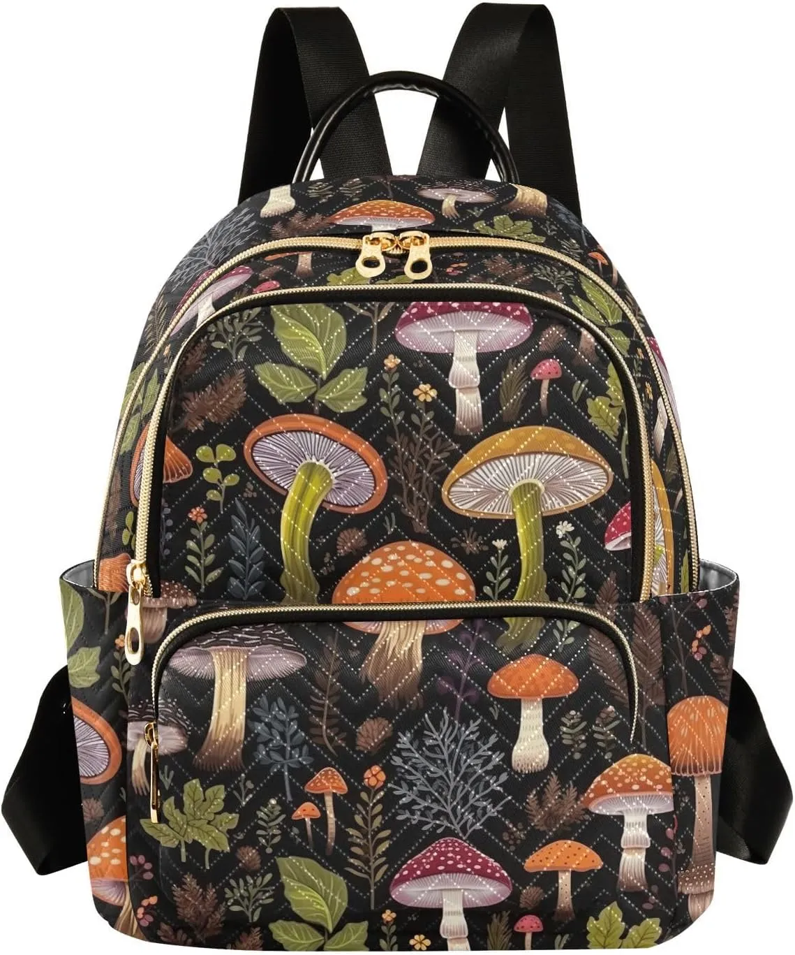 Leaves Mushrooms Cartoon Funny Mini Backpack Purse for Women Small Quilted Bookbag Ladies Shoulder Bags for Work Travel Casual Daypack M