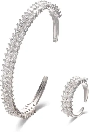 Leaves Shaped Zircon Jewelry Set for Women (Platinum)