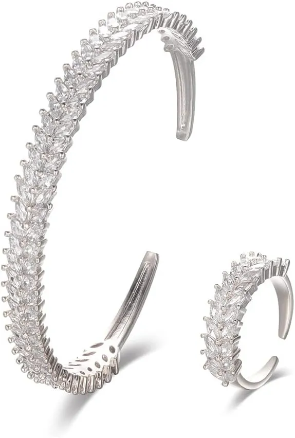 Leaves Shaped Zircon Jewelry Set for Women (Platinum)