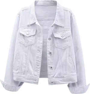 LifeShe Women's Basic Long Sleeve Button Down Distressed Denim Jackets Jean Jacket Coat