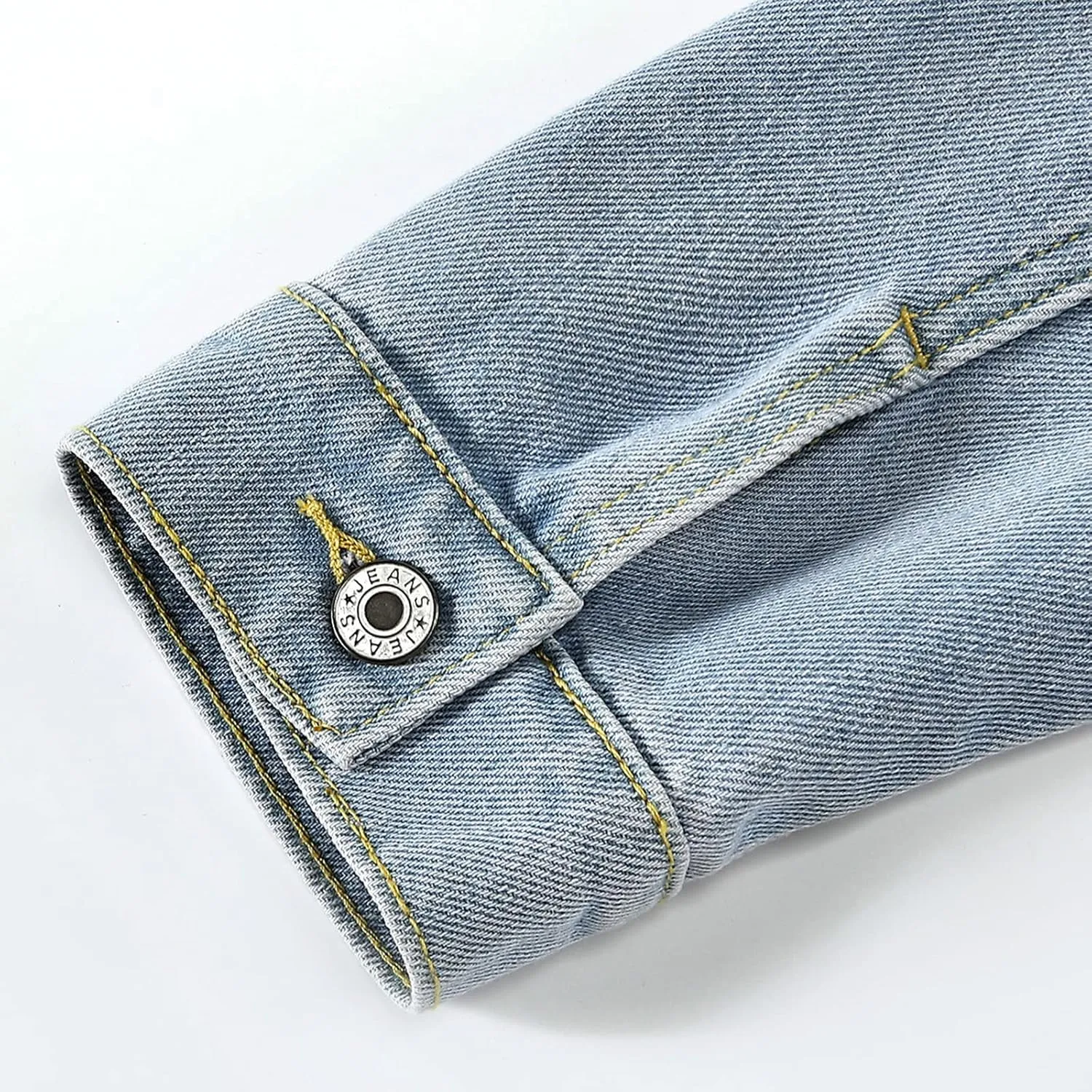 LifeShe Women's Basic Long Sleeve Button Down Distressed Denim Jackets Jean Jacket Coat