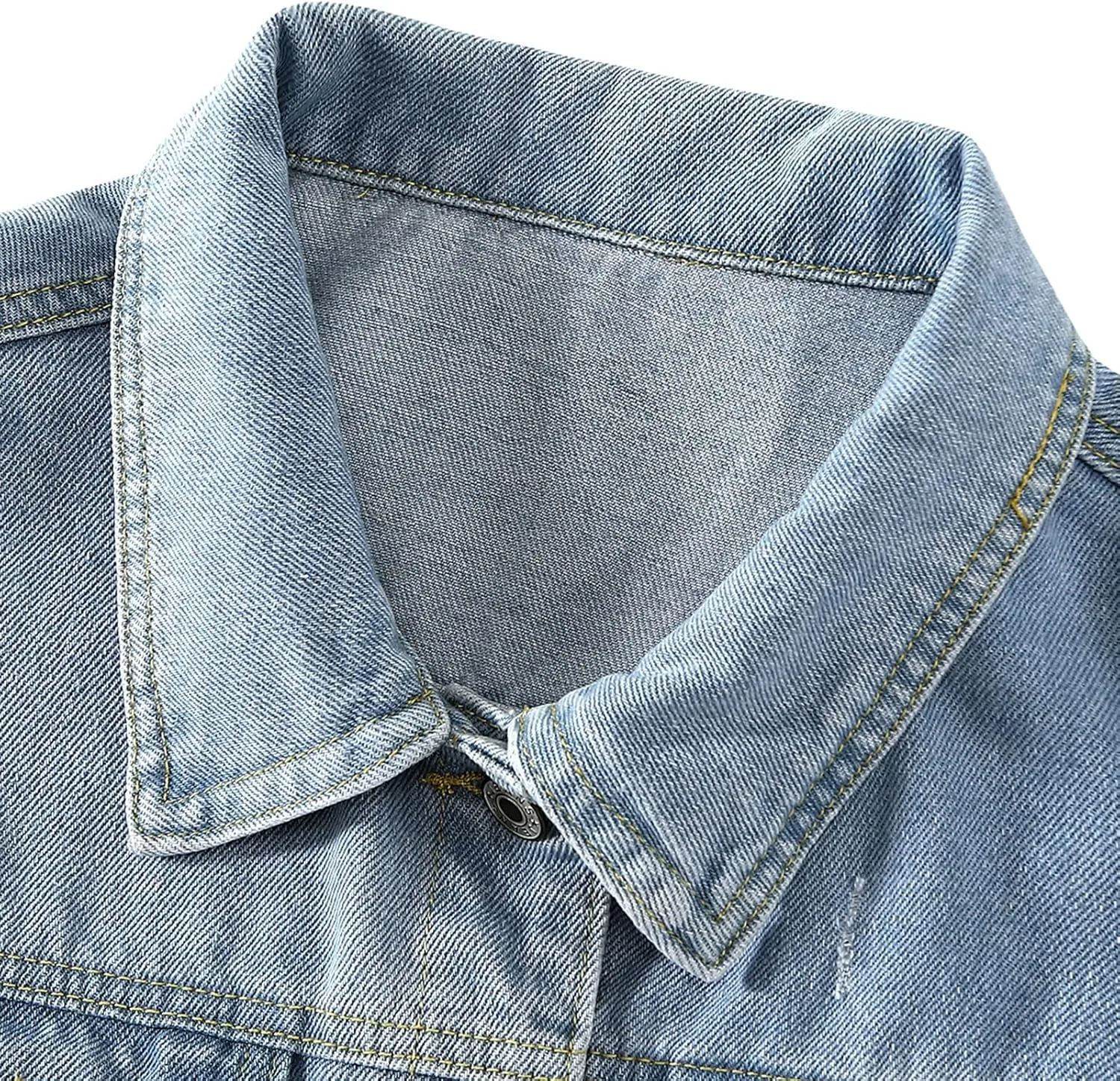 LifeShe Women's Basic Long Sleeve Button Down Distressed Denim Jackets Jean Jacket Coat