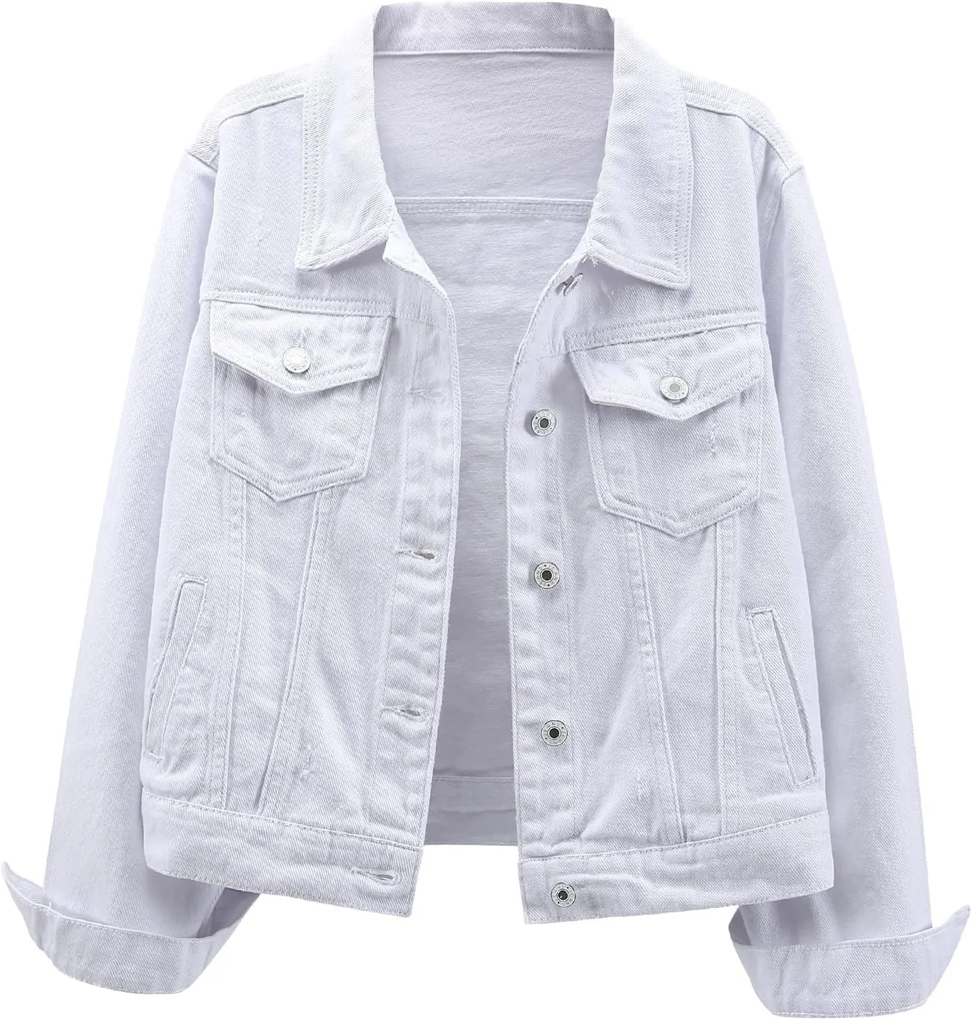 LifeShe Women's Basic Long Sleeve Button Down Distressed Denim Jackets Jean Jacket Coat