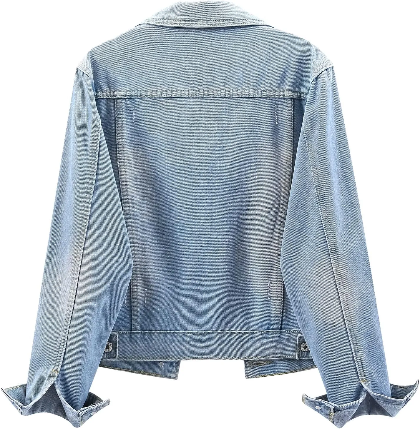 LifeShe Women's Basic Long Sleeve Button Down Distressed Denim Jackets Jean Jacket Coat