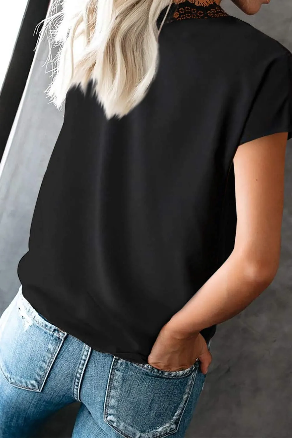 lime flare Dressy Lace Trim Blouse Tops Popular Short Sleeve Shirt