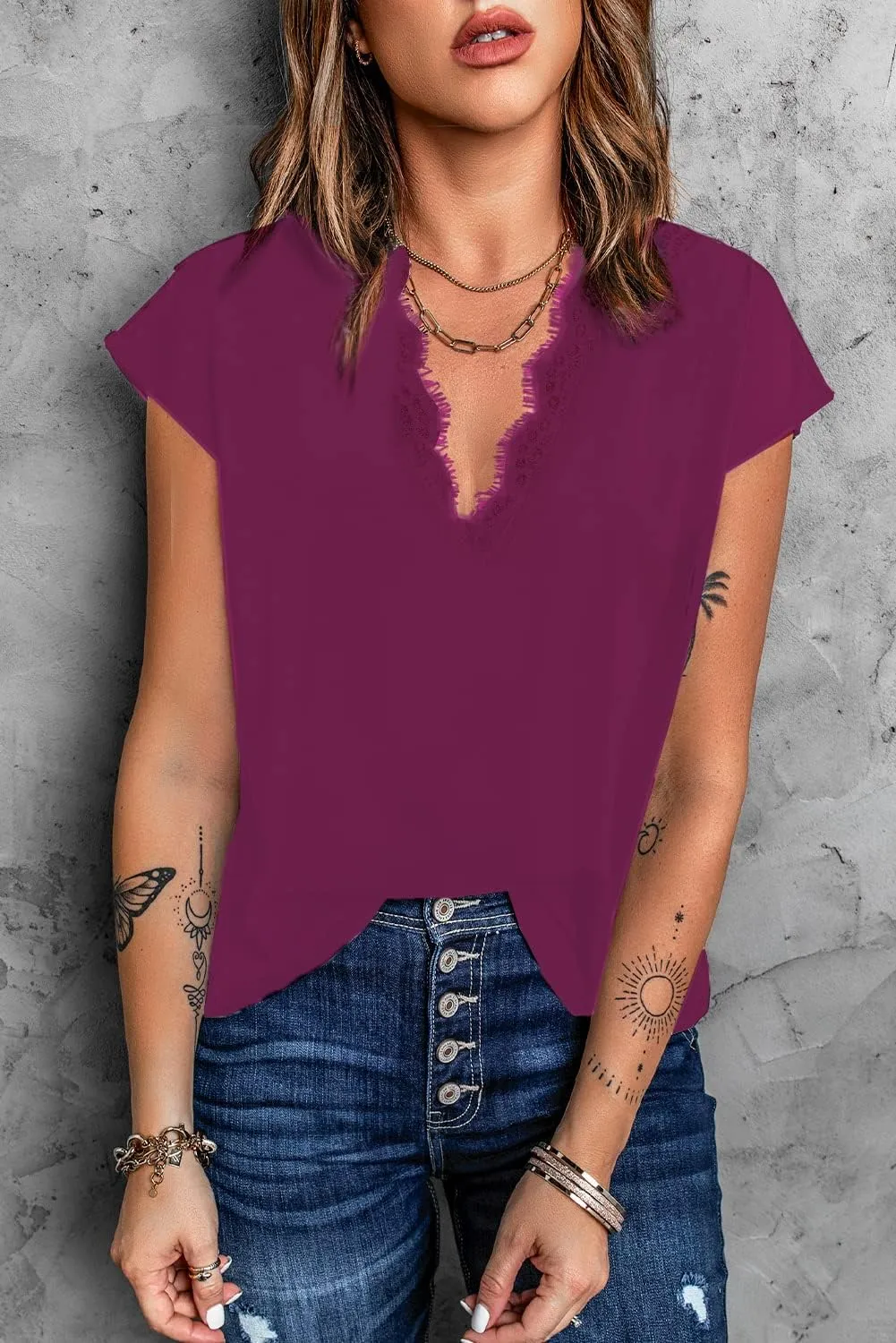 lime flare Dressy Lace Trim Blouse Tops Popular Short Sleeve Shirt