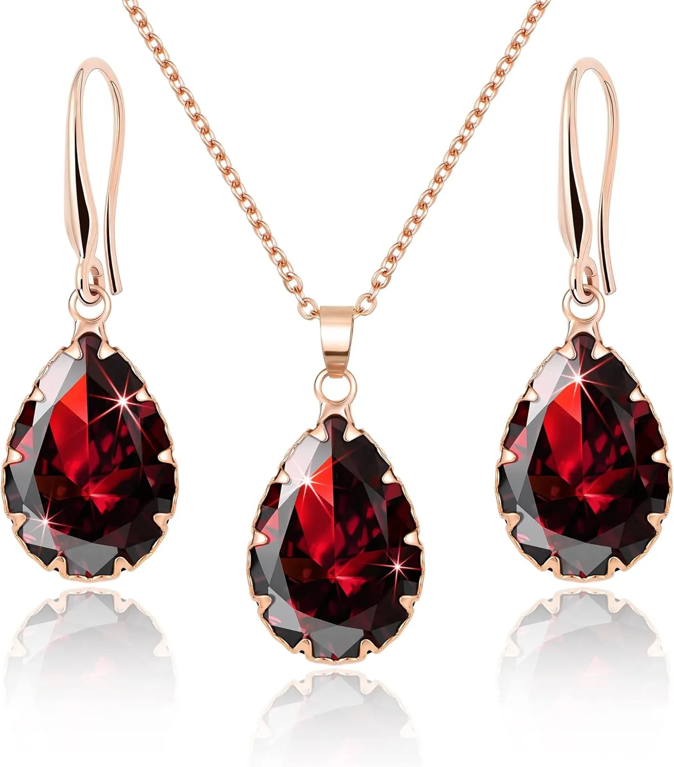 Linawe Crystal Jewelry Sets for Women, Imitation Diamond Pendant Necklace, Rhinestone Drop Dangle Earrings, Birthstone Cubic Zirconia Matching Wedding Jewelry, 14K Gold/Rose Gold/Silver Tones