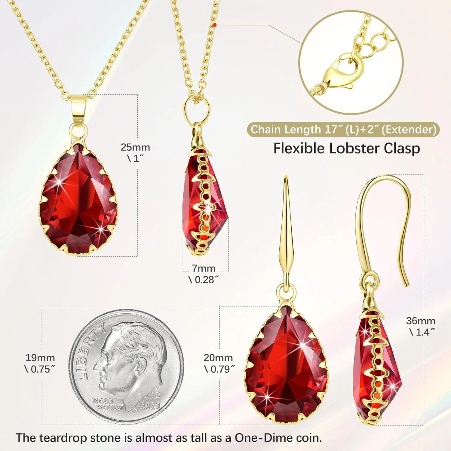 Linawe Crystal Jewelry Sets for Women, Imitation Diamond Pendant Necklace, Rhinestone Drop Dangle Earrings, Birthstone Cubic Zirconia Matching Wedding Jewelry, 14K Gold/Rose Gold/Silver Tones